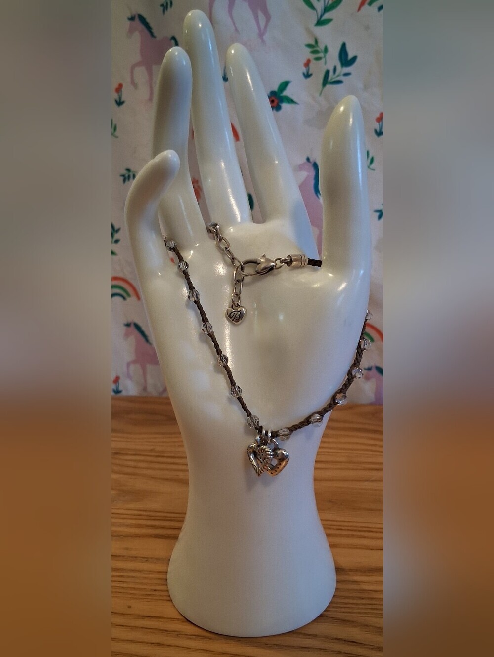 EUC Brighton Karma Tan Braided Cord Swarovski Crystal Beaded Bracelet Anklet